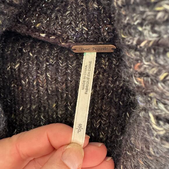 Free People Size Small Dark Gray Dylan Waffle Knit Oversized Turtleneck Sweater - Picture 3 of 6